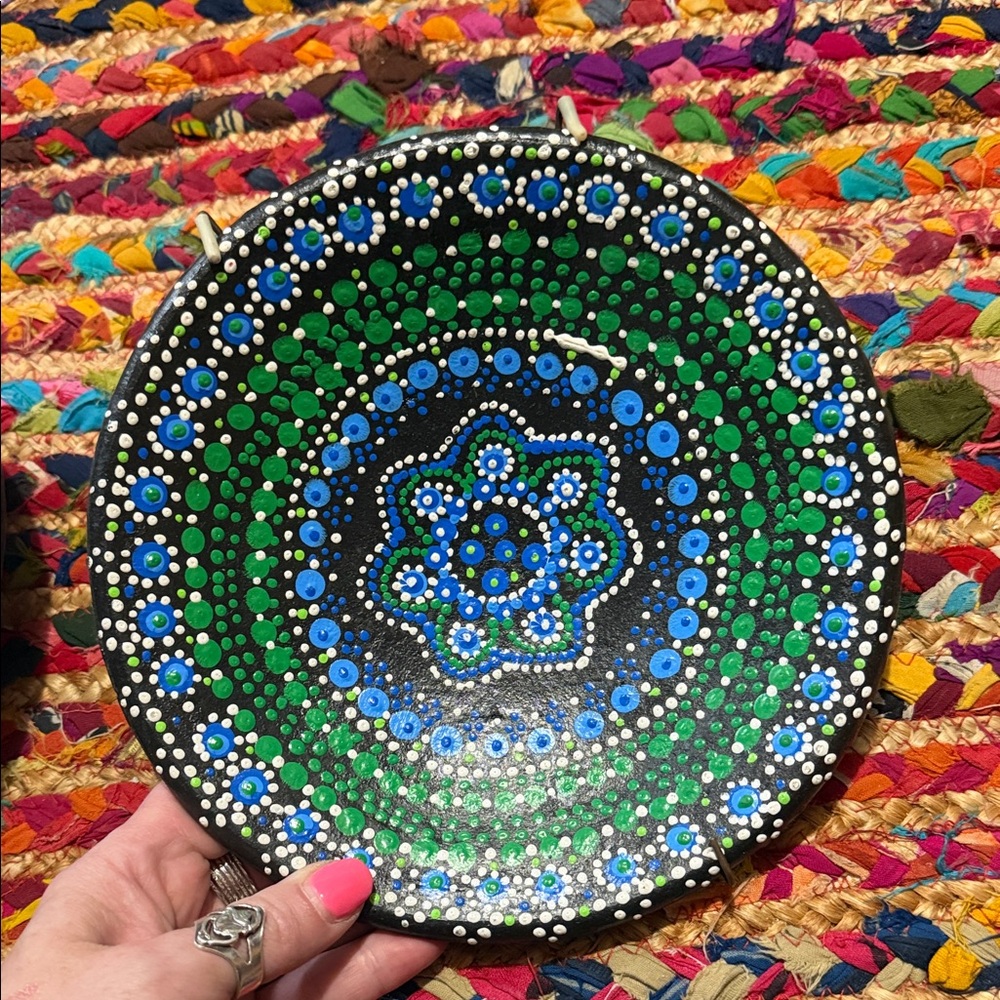 Hand-Painted Mandala Wall Plates — Purple & Green Dot Art - Picture 3 of 5